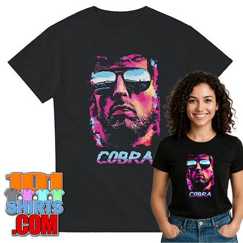 Cobra Movie T-Shirt Sylvester Stallone Vaporwave Art Tee You're the Disease, I'm the Cure! - 101SHIRTS