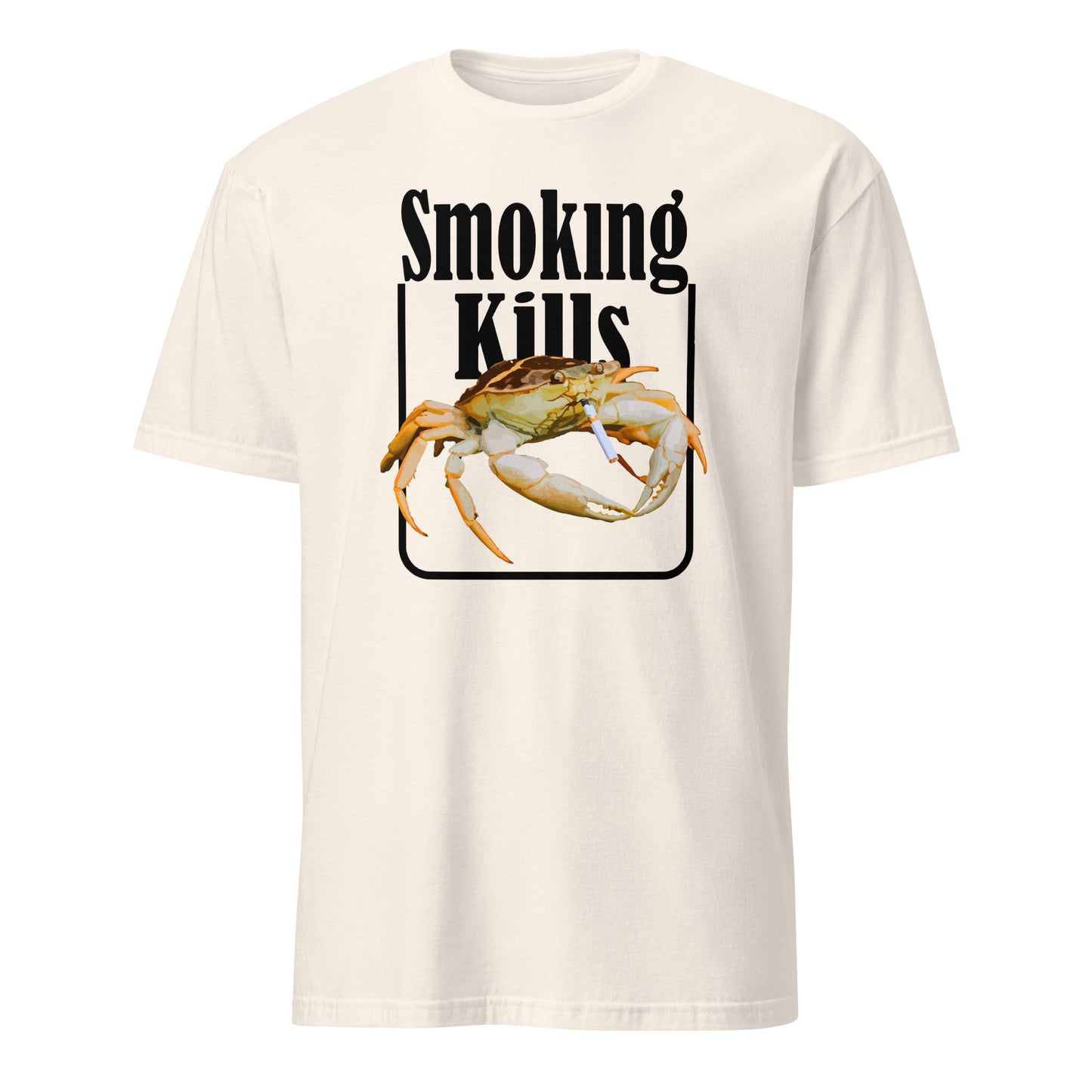 101SHIRTS crab smoking shirt with Smoking Kills design on white T-shirt