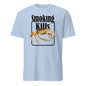 Light blue crab smoking shirt with Smoking Kills text and graphic of crab holding a cigarette