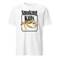 101SHIRTS white crab smoking shirt with Smoking Kills text and crab holding a cigarette graphic