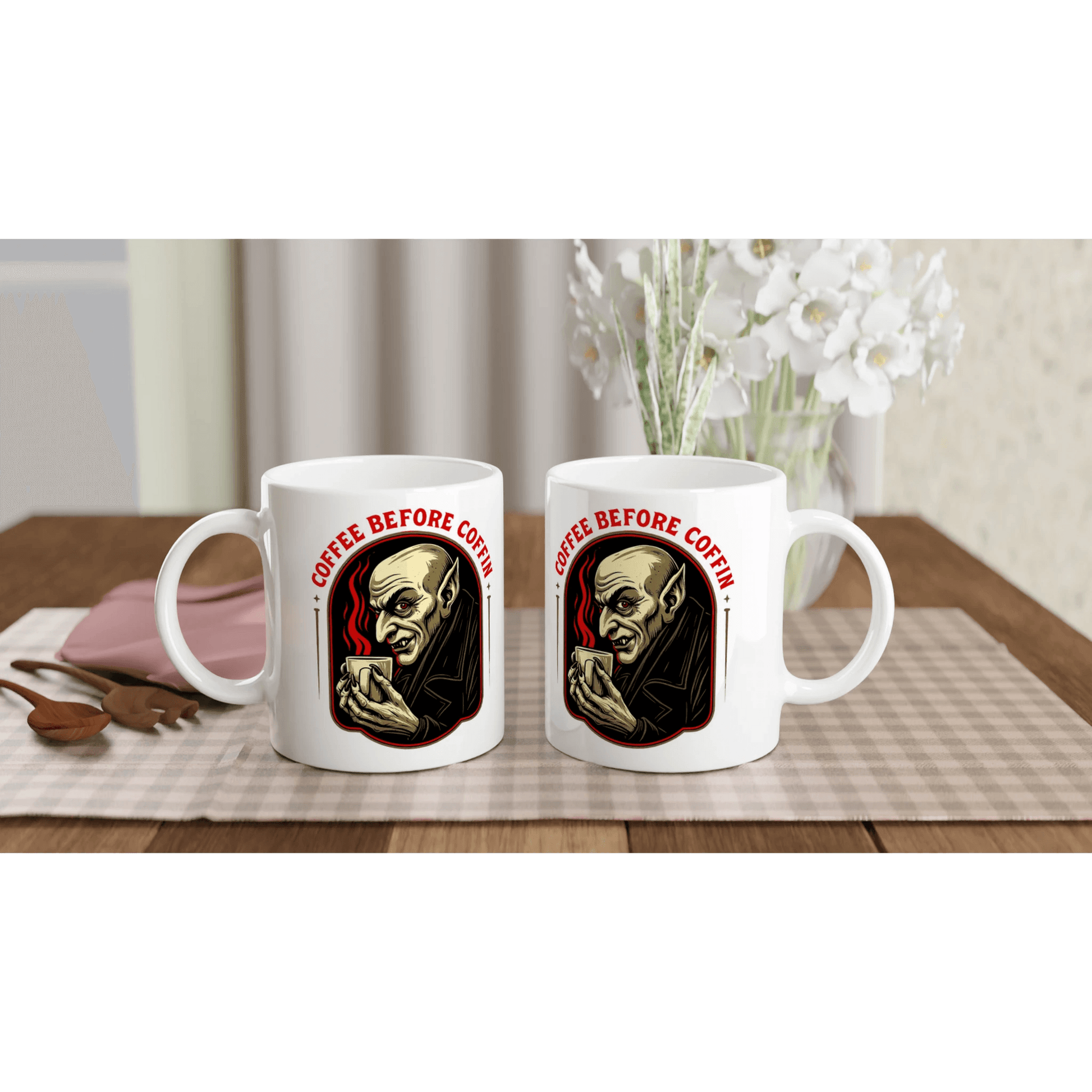 Vampire Coffee Lover Mug - Gothic Horror Art, Unique Spooky Gift, Dracula Fan Coffee Cup - 101SHIRTS