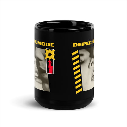 A Question of Lust coffee cup by 101SHIRTS featuring Depeche Mode album cover design on black ceramic mug