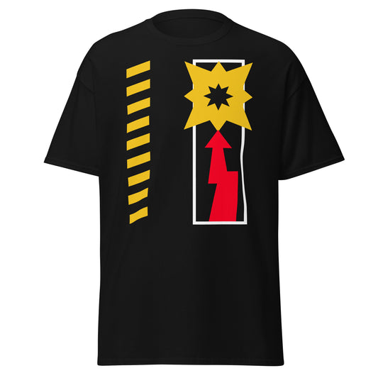 Black T-shirt featuring abstract red and yellow graphic design Depeche Mode A Question of Lust shirt