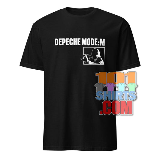 Black Depeche Mode M concert t-shirt with white graphic and text from 101SHIRTS