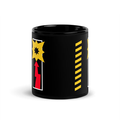 Black Depeche Mode mug with yellow and red graphic design on the side from 101SHIRTS