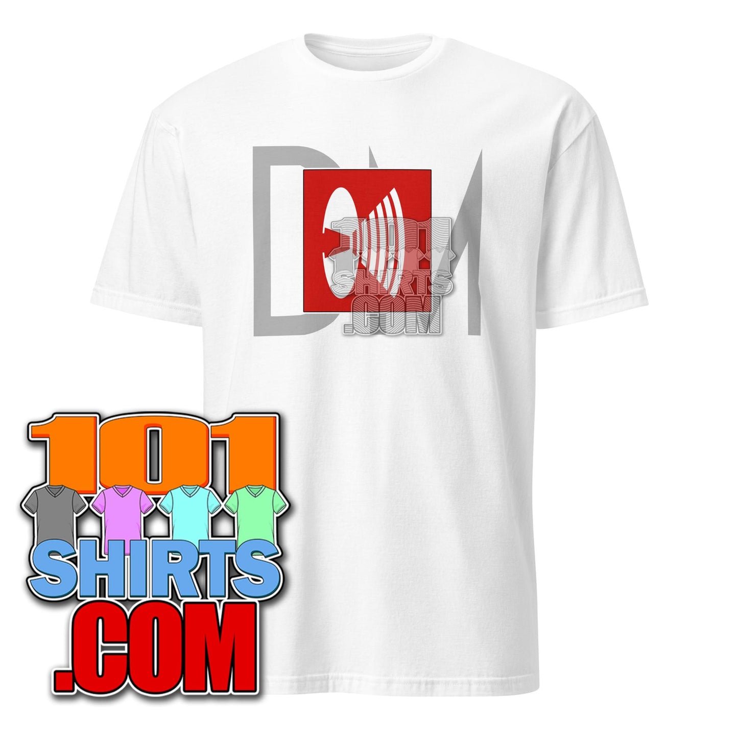 White Depeche Mode music t-shirt with graphic design of speaker and DM logo