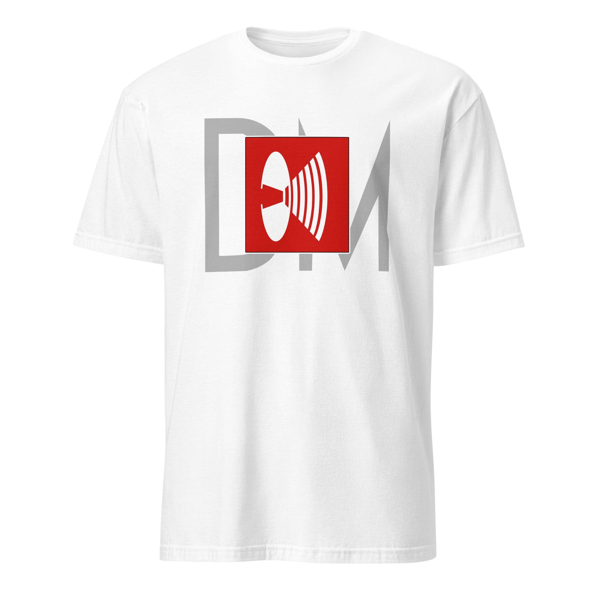 White Depeche Mode music t-shirt with red and gray band logo graphic by 101SHIRTS