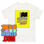 White 101SHIRTS Depeche Mode tour t-shirt with yellow and black graphic design