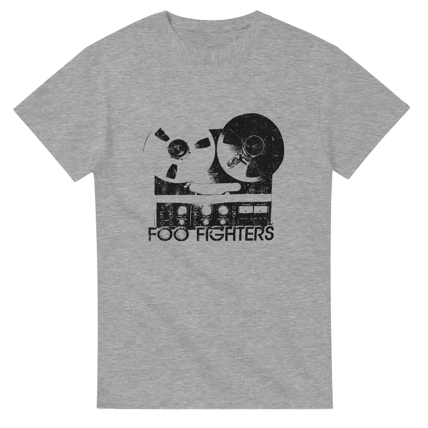 Gray 101SHIRTS Foo Fighters tour t-shirt with vintage reel-to-reel tape graphic