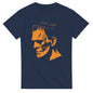 Navy blue t-shirt featuring an orange Frankenstein monster face t-shirt graphic design