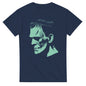 Navy blue Frankenstein monster t-shirt with a detailed graphic of Frankenstein's face from 101SHIRTS