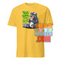 Yellow funny british tea shirt featuring a bear drinking tea with UK welcome text