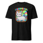 101SHIRTS black funny cat unicorn t-shirt with colorful meowgical cat design and rainbow tail
