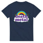 Funny death metal t-shirt in navy blue with colorful rainbow and cloud graphic design
