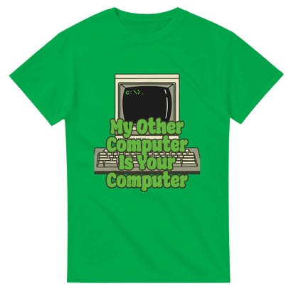 Green funny hacker t shirt from 101SHIRTS with vintage computer and humorous text design