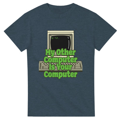 101SHIRTS funny hacker t shirt with vintage computer graphic and green text on blue fabric