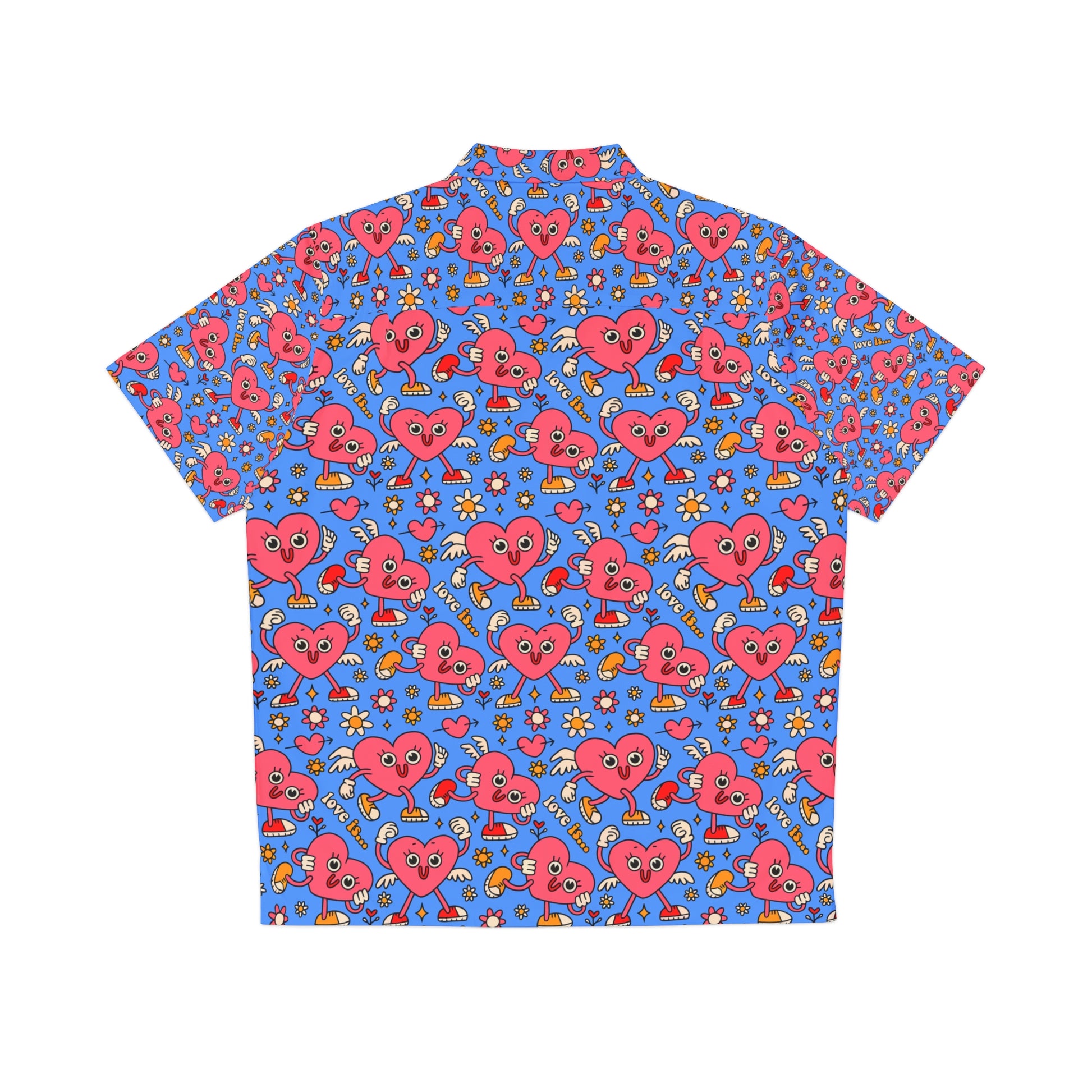 Printify funny Hawaiian shirt with hearts pattern on blue background short sleeve Hawaii Hemd