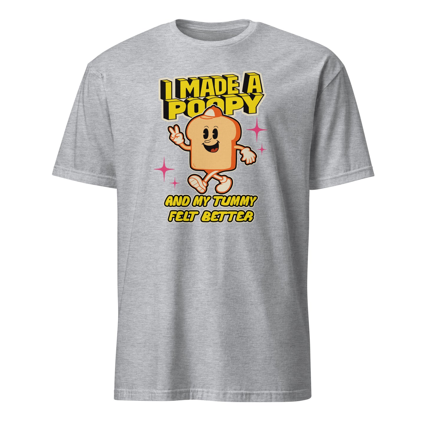 Gray 101SHIRTS adult humor graphic tee with cartoon toast and funny text I made a poopy