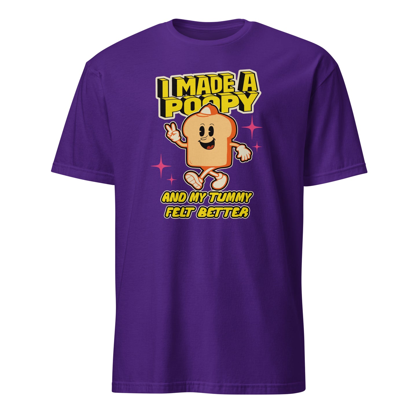 Purple 101SHIRTS adult humor graphic tee with funny I made a poopy cartoon toast design
