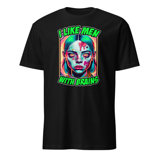 Funny zombie taylor swift halloween tee with colorful undead female face and I like men with brains text
