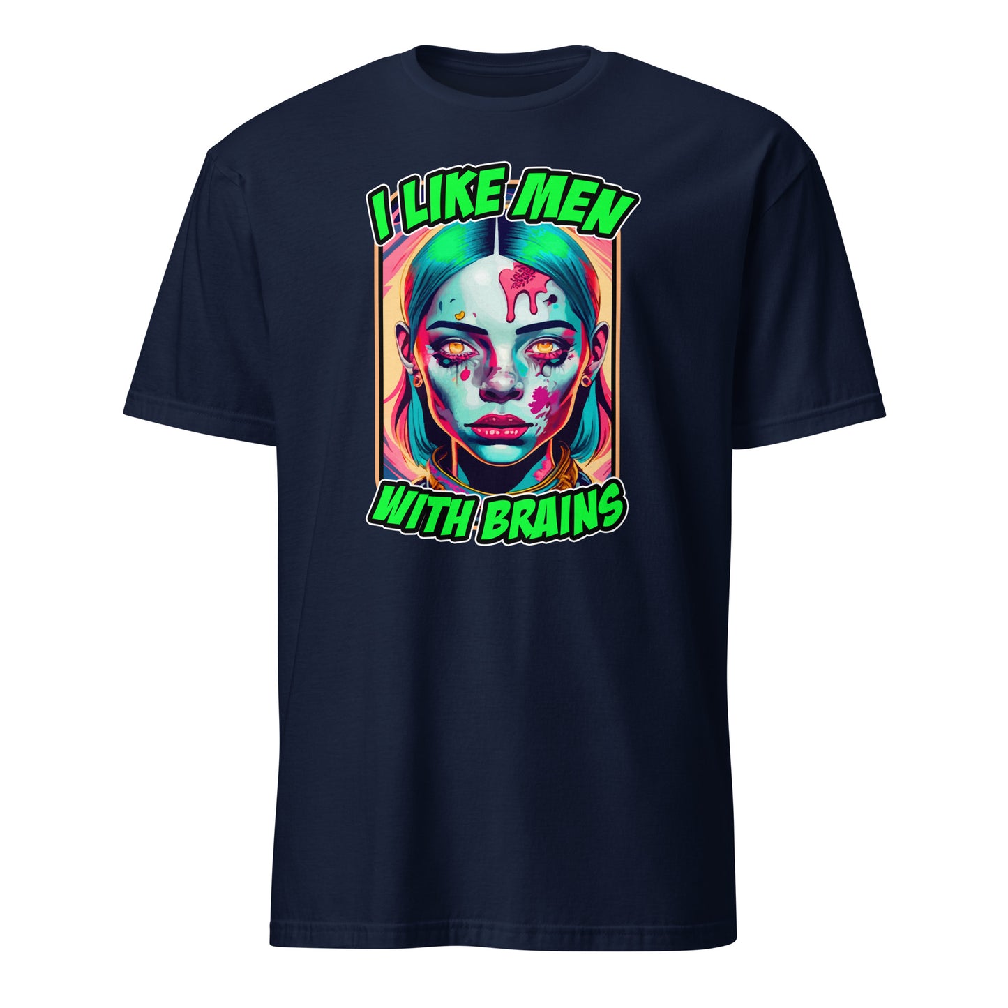 101SHIRTS funny zombie taylor swift halloween tee with colorful zombie face and I like men with brains text