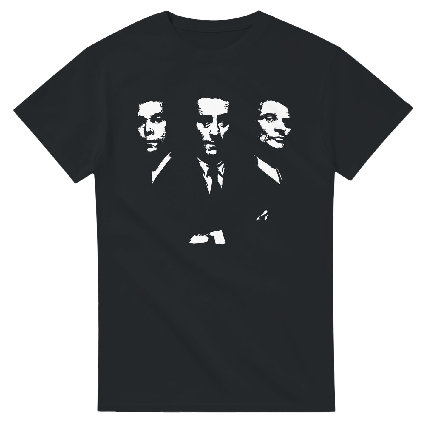 Black Goodfellas movie t-shirt featuring iconic black and white silhouettes of three characters from 101SHIRTS