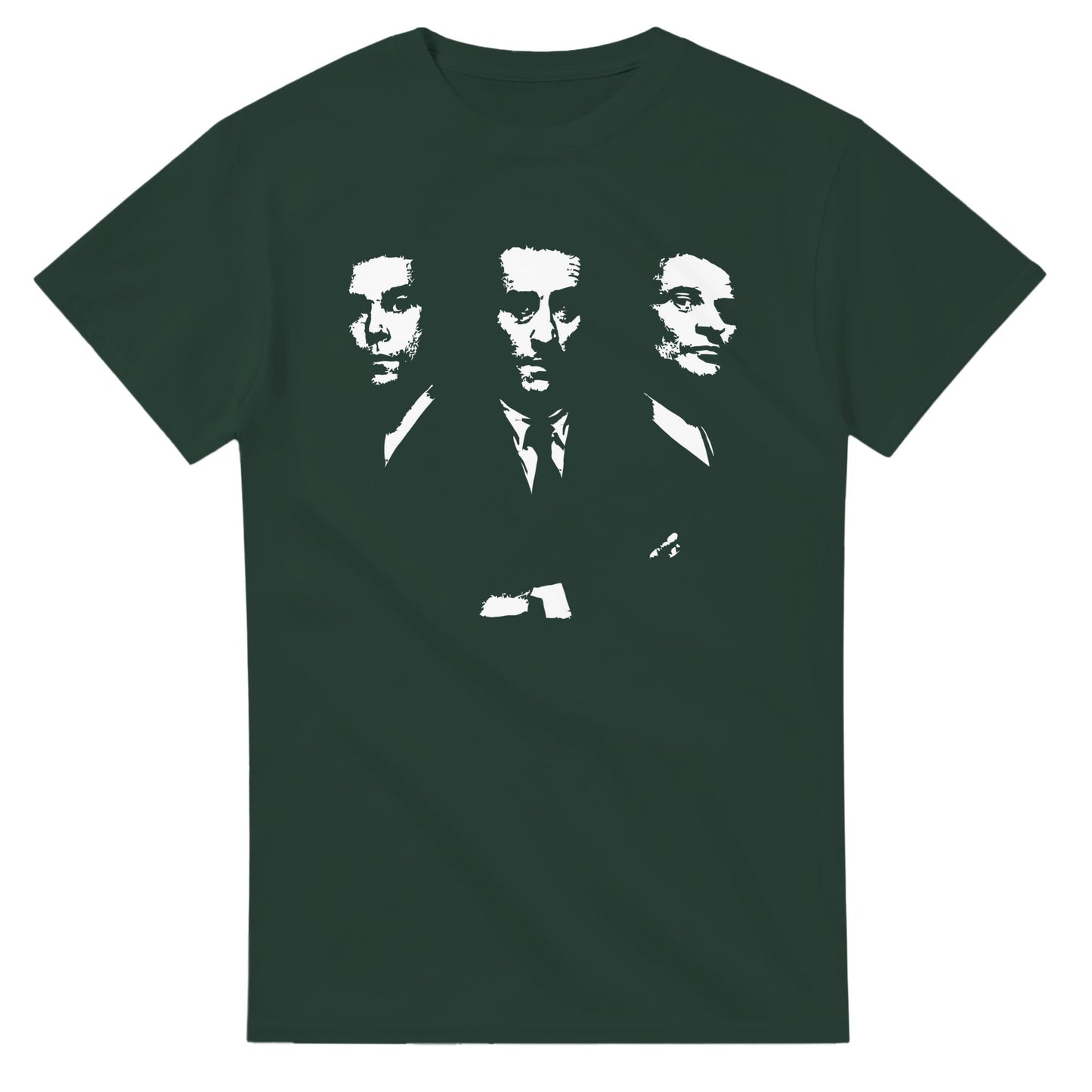 Dark green Goodfellas movie t-shirt with white graphic of three men in suits by 101SHIRTS