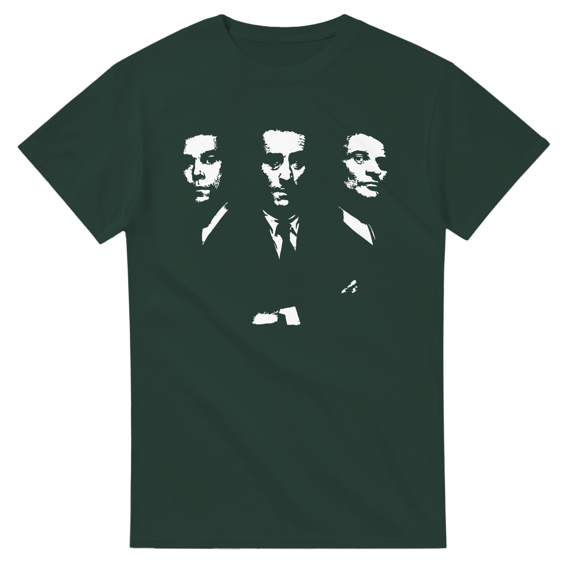 Dark green Goodfellas movie t-shirt with white graphic of three men in suits by 101SHIRTS