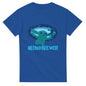 Blue Grogu Nevermind parody t-shirt featuring a cartoon character with the text mind never