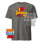 Gray I Love Jesus and French Fries shirt with red and yellow text and fries graphic from 101SHIRTS