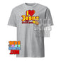 Gray I Love Jesus and French Fries shirt with red and yellow graphic and fries illustration