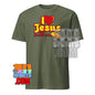 Olive green I Love Jesus and French Fries shirt with red and yellow graphic design by 101SHIRTS