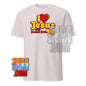 White T-shirt with I Love Jesus and French Fries shirt design in red and yellow text