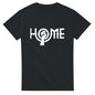 Black John Lennon solidarity t-shirt from 101SHIRTS with white HOME graphic and raised fist design