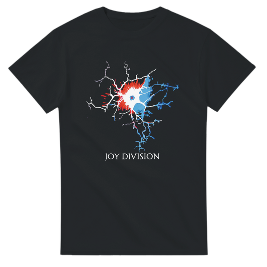 Black Joy Division concert t-shirt with colorful abstract graphic design by 101SHIRTS