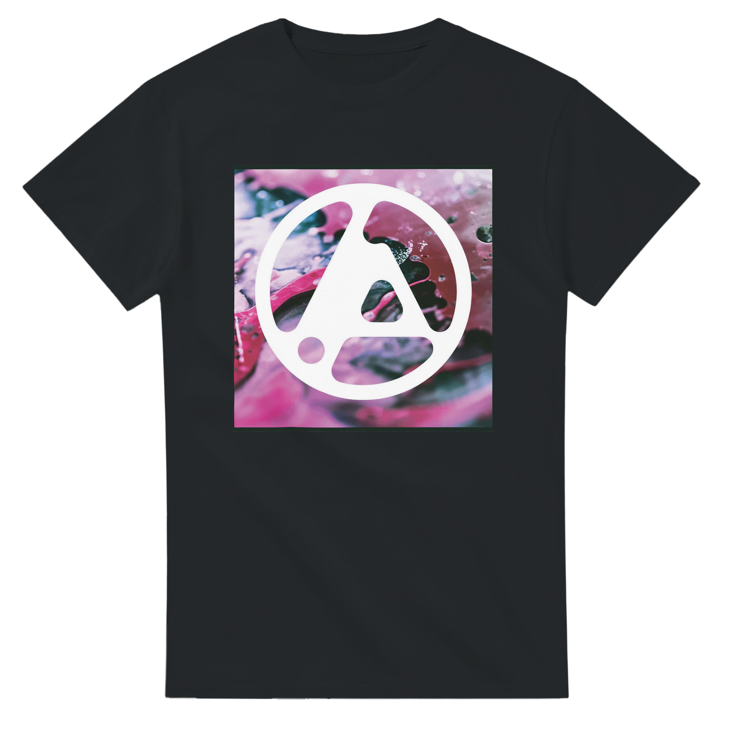 Linkin Park 2025 album cover t-shirt with white logo on pink and purple abstract background