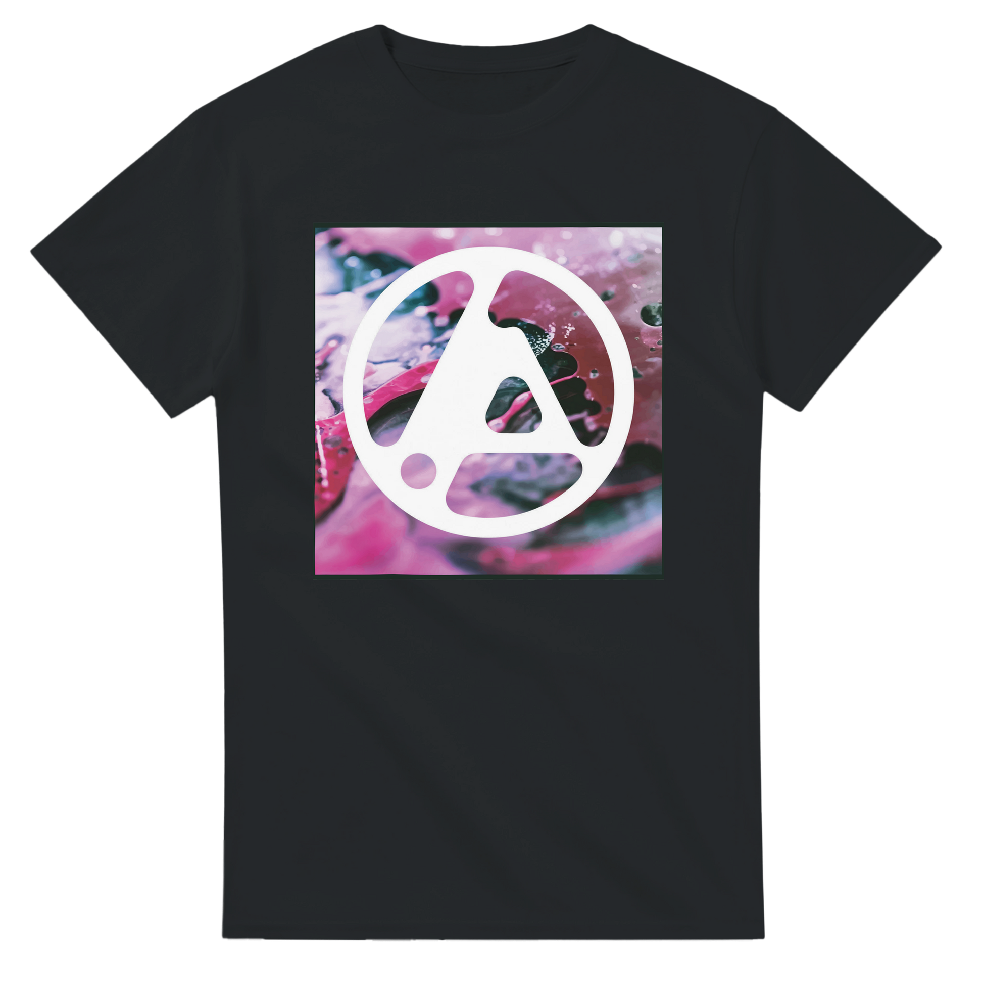 Linkin Park 2025 album cover t-shirt with white logo on pink and purple abstract background