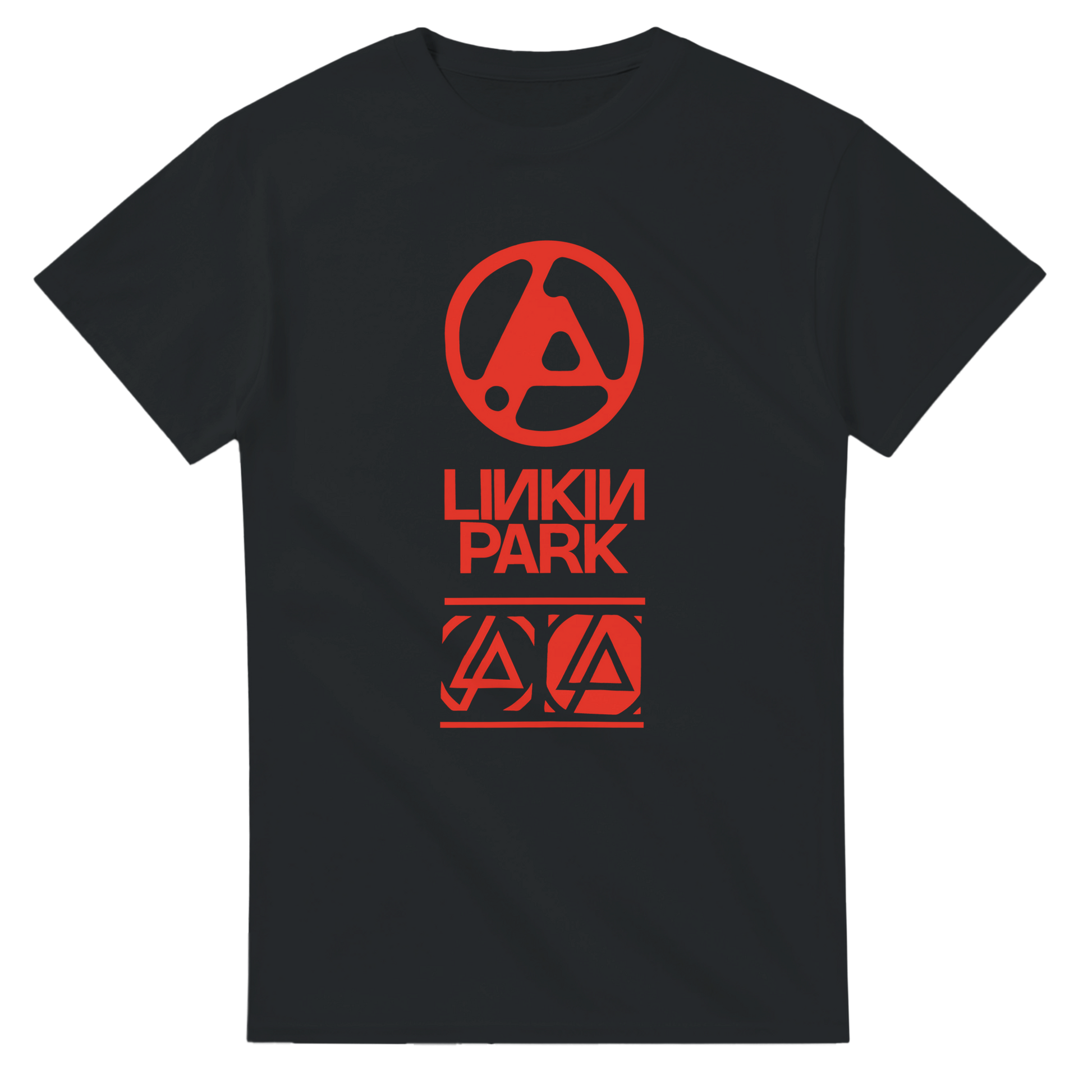 Black Linkin Park 2025 tour t-shirt with red band logo and graphic design by 101SHIRTS