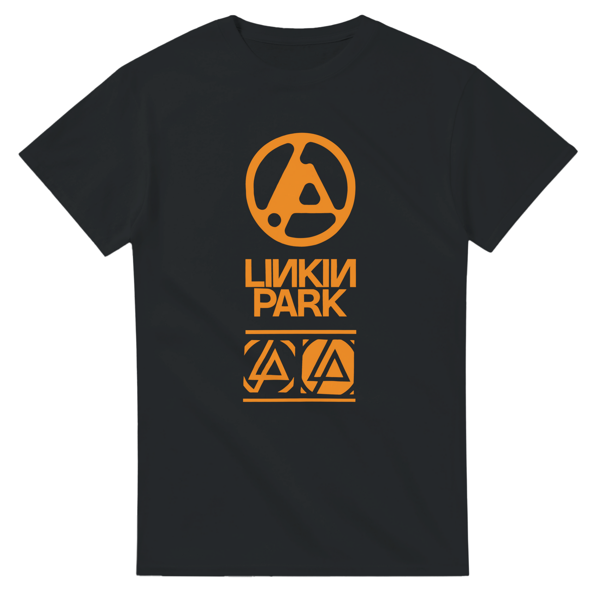 Black 101SHIRTS Linkin Park tour shirt 2025 with orange band logo and graphic design