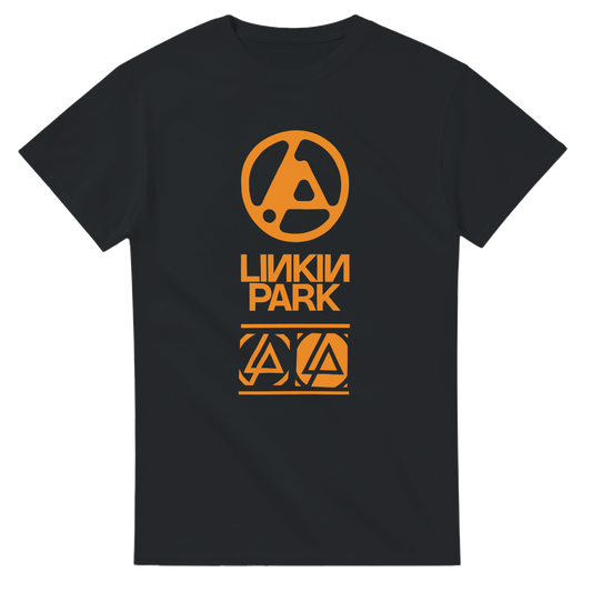 Black 101SHIRTS Linkin Park tour shirt 2025 with orange band logo and graphic design