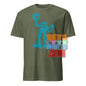 Olive green mighty mech destroyer tee with blue robot graphic on front by 101SHIRTS