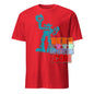 Red 101SHIRTS mighty mech destroyer tee featuring a blue robot graphic on front