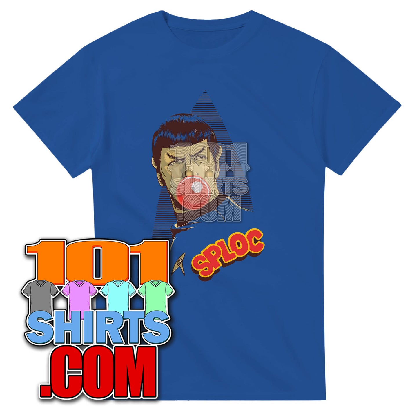101SHIRTS blue Mr. Spock parody t-shirt featuring a humorous graphic of Mr. Spock with a red nose