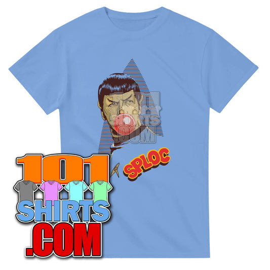 Light blue Mr. Spock parody t-shirt from 101SHIRTS with humorous comic-style graphic design