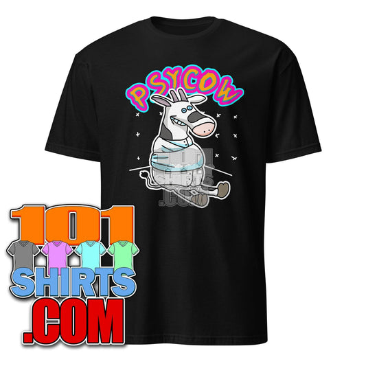 101SHIRTS Psycho Cow Graphic Tee - Funny Cartoon T-Shirt - 101SHIRTS