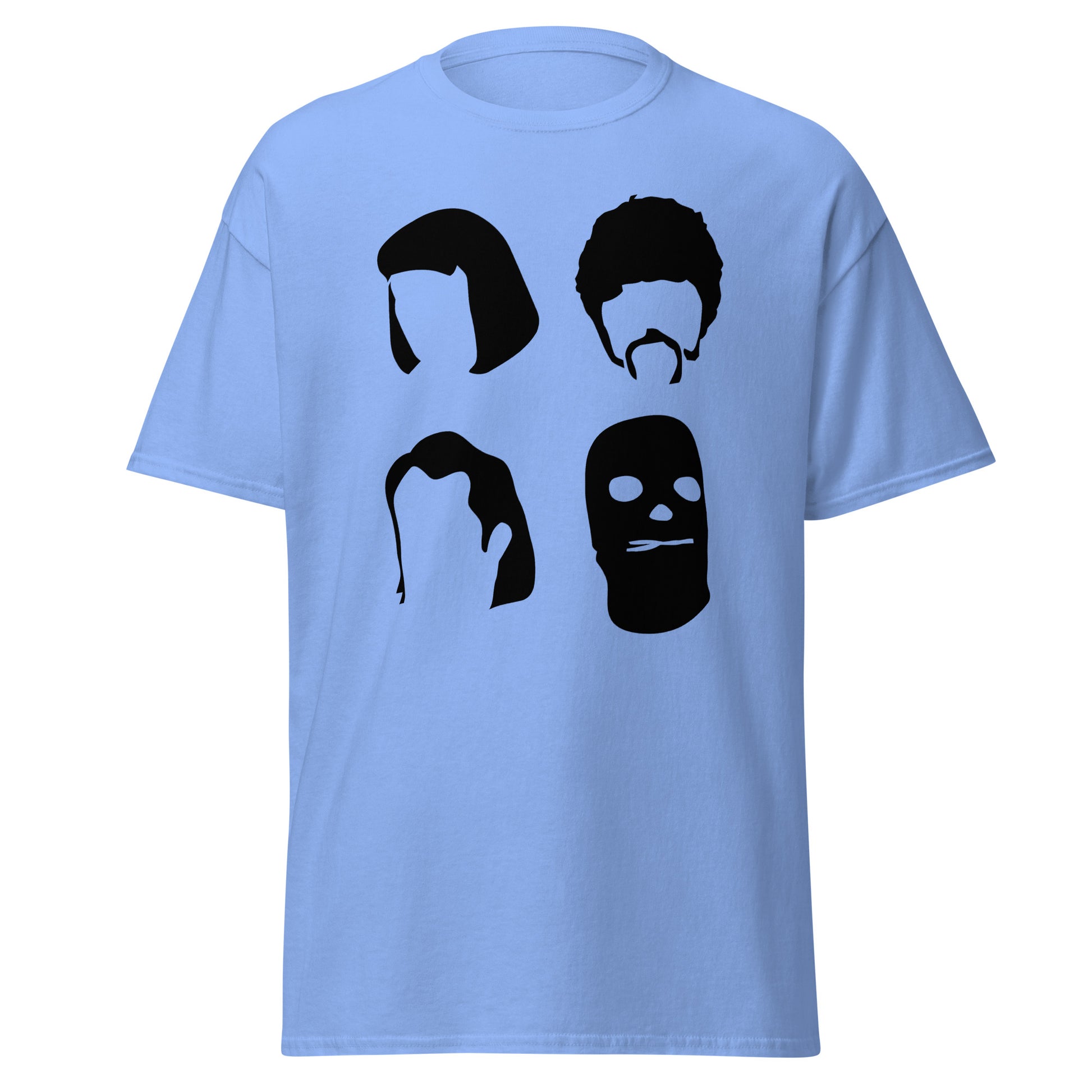 Light blue 101SHIRTS Pulp Fiction silhouette t-shirt with four black character head silhouettes