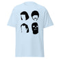 Light blue pulp fiction silhouette t-shirt with black stylized character faces from 101SHIRTS