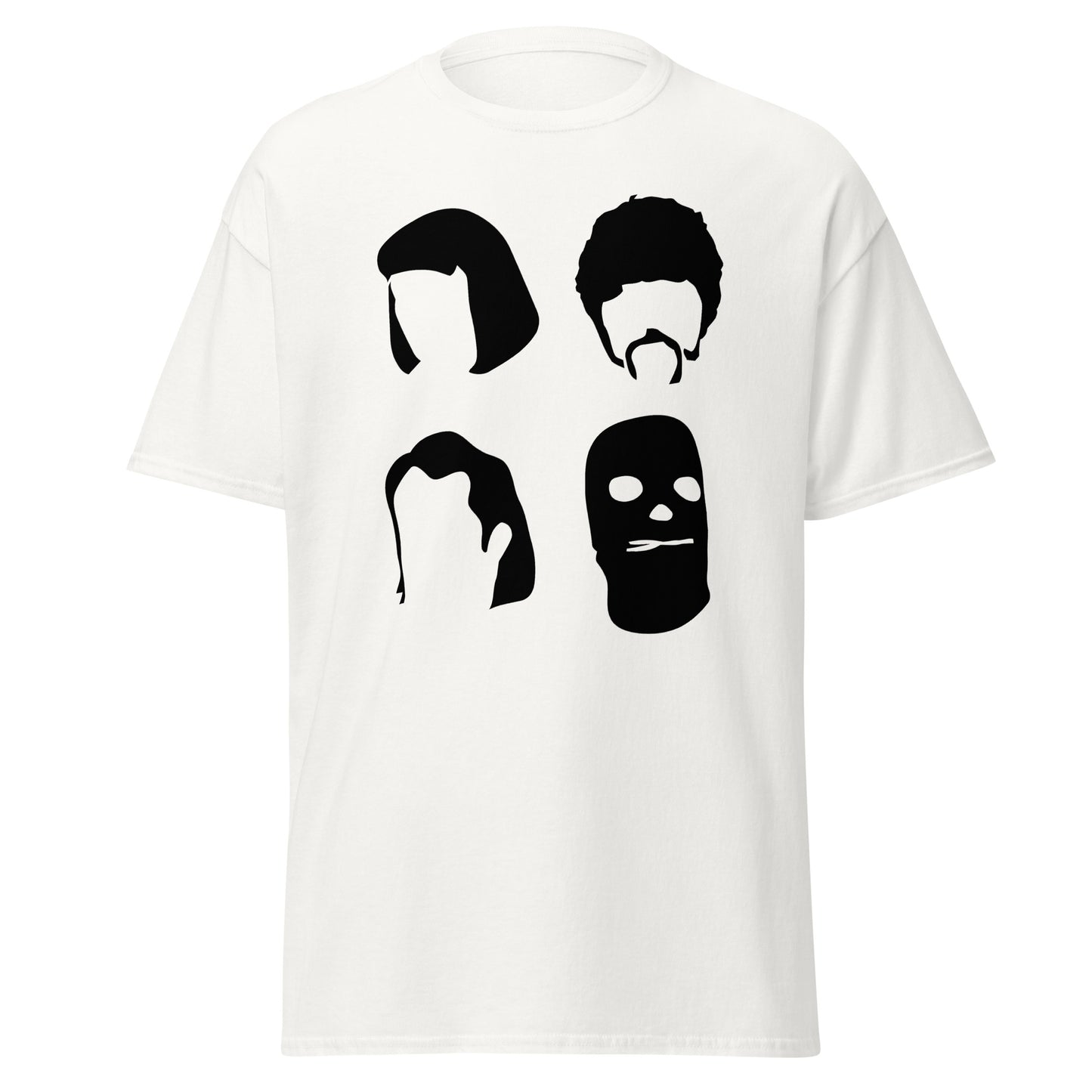 White 101SHIRTS Pulp Fiction silhouette t-shirt featuring black character silhouettes on front