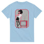 Light blue Queen Freddie Mercury t-shirt with cartoon graphic and vintage TV design