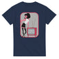 Navy Queen Freddie Mercury t-shirt featuring cartoon Freddie with vintage TV and lyrics I want to break free